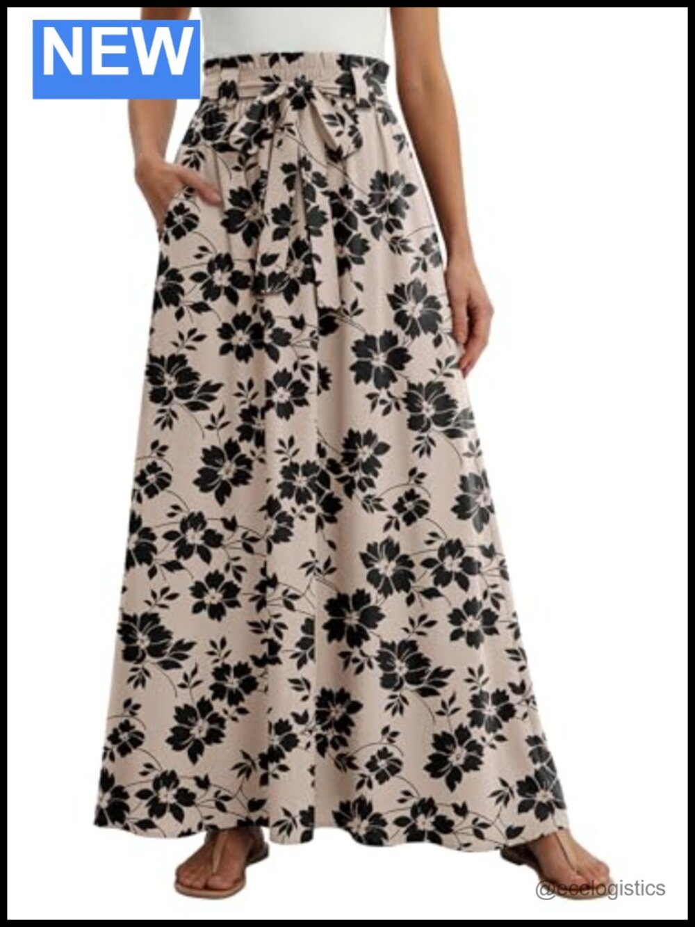 Women Flowy Maxi Skirt High Waisted with Pockets A-Line Casual Summer 100%